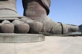 Closeup of foot of Statue of Unity of Vallabhbhai Patel. World`s tallest statue at 182 meters