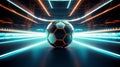 closeup of Football in the center of a futuristic stadium generative AI