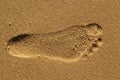 Closeup of a footprint of a human on sand