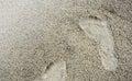 Closeup footprint in the sand beach background. Royalty Free Stock Photo
