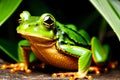 closeup A Forest Frog\'s Serenade by the Enchanting Waterfall