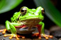 closeup A Forest Frog\'s Serenade by the Enchanting Waterfall