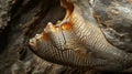 A closeup of a fossilized dinosaur tooth reveals unique patterns and structures providing valuable insights into the