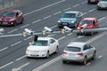 Closeup of four traffic security camera surveillance CCTV on the road in the big city Royalty Free Stock Photo