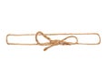 Closeup of frame made from twine node or knot with bow isolated on a white background. Decoration background