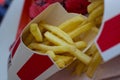 Closeup french fries in a fast food restaurant