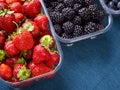 Closeup of fresh berries, blackberries, strawberries and blueberries Royalty Free Stock Photo