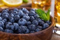Closeup of a Bowl of Fresh Blueberries Royalty Free Stock Photo