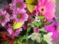 Closeup Fresh Bright Pretty Pink Daisy And Dahlia Flowers Bouquet