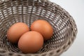 Closeup of fresh brown eggs in Easter basket Royalty Free Stock Photo