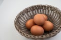 Closeup of fresh brown eggs in Easter basket Royalty Free Stock Photo