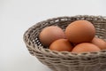 Closeup of fresh brown eggs in Easter basket Royalty Free Stock Photo