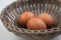 Closeup of fresh brown eggs in Easter basket Royalty Free Stock Photo