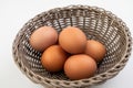 Closeup of fresh brown eggs in Easter basket Royalty Free Stock Photo