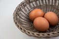 Closeup of fresh brown eggs in Easter basket Royalty Free Stock Photo