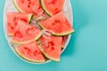 Fresh watermelon slices on ice cubes Royalty Free Stock Photo
