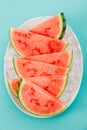 Fresh watermelon slices on ice cubes Royalty Free Stock Photo