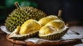 Closeup fresh fruit Durian, on the characteristic style background. Generative AI