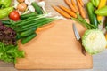 Closeup of fresh fruits and vegetables on wooden table, healthy food concept, abstract object and background Royalty Free Stock Photo