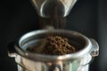 Closeup of fresh grinding coffee culture