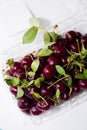 Close-up of fresh juicy cherries on white background, top view Royalty Free Stock Photo