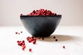 Closeup of fresh lingonberries in a bowl against a white background