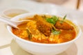 Fresh Meat Gravy In Bowl Served On Restaurant Table