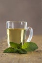 Closeup of fresh mint tea on an old wooden table Royalty Free Stock Photo