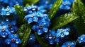 closeup fresh myosotis forget-me-not with droplets of water background seamless generative AI