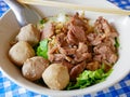 Closeup of fresh noodles soup with stewed beef Guay Tiao Nuea - delicious and healthy street food in Thailand Royalty Free Stock Photo