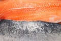 Closeup fresh norwegian salmon fillet fish on professional restaurant kitchen. Textured background. Concept carving fish, cooking Royalty Free Stock Photo