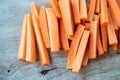 Fresh organic carrots sliced on the table