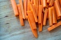 Fresh organic carrots sliced on the table