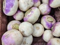 Closeup on Fresh turnips on market