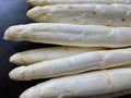 Closeup of fresh unpeeled white asparagus