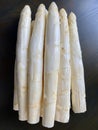 Closeup of fresh unpeeled white asparagus