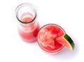 Closeup fresh water melon smoothie in glass on white background, Fruit drink for healthy concept, selective focus Royalty Free Stock Photo