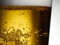 Closeup of freshly poured glass of beer with frothy head and bubbles Royalty Free Stock Photo