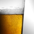 Closeup of freshly poured glass of beer with frothy head and bubbles Royalty Free Stock Photo