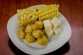 Closeup freshly prepared corn, balls of green