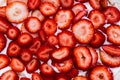 Closeup of freshly sliced ripe strawberries