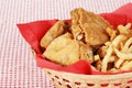 Closeup fried chicken and french fries