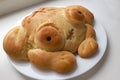 Closeup frog bread on a plate.