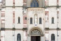 Closeup of the front face of the Basilica of Saint Castor in Koblenz, Germany