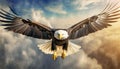 American Bald Eagle Flying with Spread Wings - Generative Ai Royalty Free Stock Photo