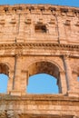 Closeup front view of the arch of Colosseum in Rome Royalty Free Stock Photo