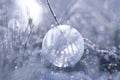 Closeup of a frozen crystal ball in an icy environment