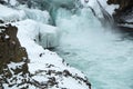 Closeup of frozen waterfall Godafoss, Iceland Royalty Free Stock Photo