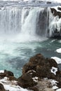 Closeup of frozen waterfall Godafoss, Iceland Royalty Free Stock Photo