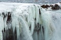 Closeup of frozen waterfall Godafoss, Iceland Royalty Free Stock Photo